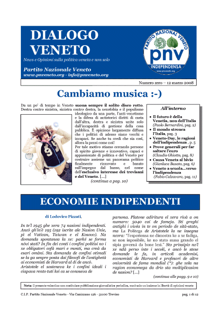 Dialogo Veneto, numero zero (12 marzo 2008)