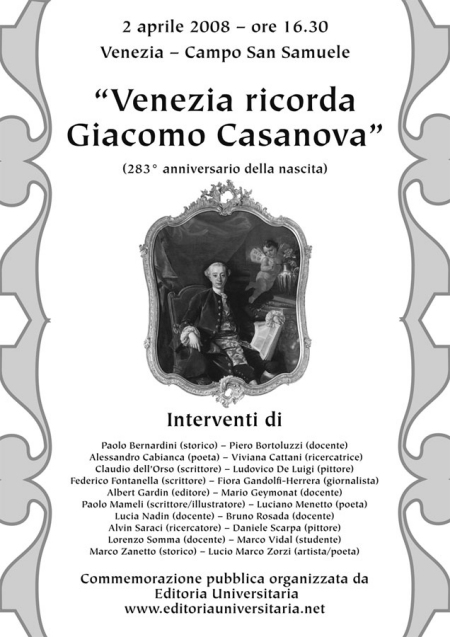 2 aprile 2008, Venezia – Campo San Samuele: “Venezia ricorda Giacomo Casanova”